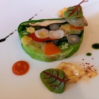 シェ・コーベ - 前菜　オマール海老と野菜のテリーヌ　アンチョビと茄子のペースト