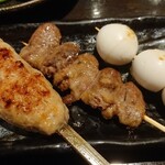 大山鶏×串焼居酒屋 楽匠 - お任せ串盛りつくね　はつ　うずらの卵