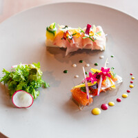 SUD restaurant - 寒鰤と黒鯛のカルパッチョ、 帆立と菊芋のムース、 スモークサーモン、 コンソメジュレシート