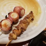 焼鳥 雅吉 - うずらベーコン巻・鳥なんこつ