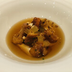 レ セゾン - 穴子のフリット　ジロール茸と蕎麦のババロア　レモンのジュレ