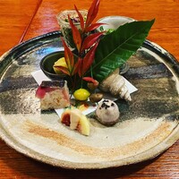 神楽坂 夢二 - 前菜（春菊菊花浸し、白子ポン酢、栗金団、鯖棒鮨、銀杏、零余子串、白バイ貝旨煮、石川小芋 、無花果胡麻クリーム ）