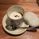 オオクサ - 地鶏スープと栗のポタージュにカプチーノの泡とエスプレッソ