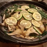 西浅草 山崎 - ニラと豚しゃぶ酢橘のせ