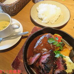 鎌倉グリル 洋食ビストロ - ハンバーグ＆ステーキのミートコンボ（スープ・ライス付き）  2,680円