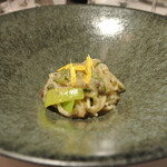 リストランテ カノフィーロ - カスベとポロ葱のラグーソース　自家製スパゲッティ