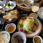 いちやなぎ - ヘルシー御膳全貌・お造りも天ぷらも付いてこの値段は流石です！