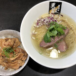 超純水採麺 天国屋 - 2020/6/27限定・信州フランス鴨らぁめん塩（1000円）＋鴨皮丼（300円）