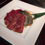 叙々苑 - 赤身ロース、カルビ、エビ、とうもろこし