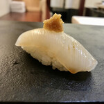 兄弟寿し - 地物 墨烏賊 佐渡の河豚の卵 酒粕漬け(握り)