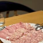 NODO - 自家製モルタデッラハム
      自家製プロシュットコット　山わさび添え