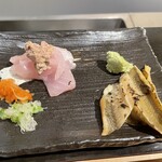 立ち食い弁慶 - 皮はぎ肝のせ　炙り穴子