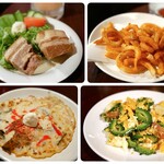 Okinawa cuisine Kachaashii Ikebukuro Ten - 【全て小皿サイズ】
                        ✦ラフテー  とろとろの角煮が( ﾟДﾟ)ｳﾏｰ
                        ✦A＆Wのカーリーフライ  味付きでカリカリ
                        ✦ヒラヤチー  薄っぺらいチヂミ
                        ✦ゴーヤチャンプルー  お麩入り。ゴーヤは苦め