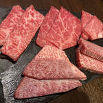 焼肉 じゅん - 5種盛り（トモサンカク・カイノミ・カルビ・赤身・上ロース）