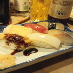 太陽 - 2012.8 マグロ（250円）、マコガレイ（250円）、煮穴子（250円）、アジ（250円）、イカ（250円）、平貝（300円）