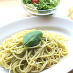 Genovese pasta with domestic basil