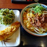 丸亀製麺 - 肉うどんランチ 春菊のかき揚げととり天 700円