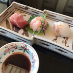 名古屋 浅田 - お造り「くえ、本まぐろ、甘海老」