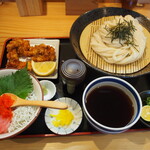 情熱うどん 荒木伝次郎 - すだちざるうどん ＆ 天然まぐろとしらすの海鮮丼セット 唐揚げ3個付き