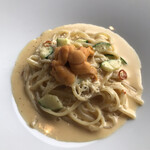 ベッラ・ヴィスタ - ランチプリフィックスコース６５００円。雲丹と上海蟹のクリームパスタ ＋１２１０円。とても美味しくいただきました（╹◡╹）。でも、追加料金を支払う価値は。。。
