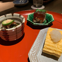 にょろ助 銀座 - うざく胡瓜、鰻の煮こごり、鰻巻きたまご