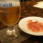 Bisutoro Izakaya Sore - ビール(中)とお通しの生ハム