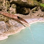 白船荘 新宅旅館 - 源泉かけ流しの露天風呂、硫黄の匂いがします。