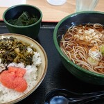 ゆで太郎 - 朝食セット焼き鯖ごはん大盛り＆蕎麦大盛り＆小鉢ワカメ！