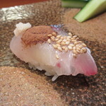 天寿し - 粉醤油で食べる鯵