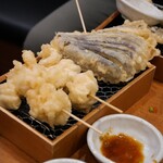 日本酒バル 富士屋 - たらの白子天ぷら、茄子
