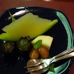 熱海荘 - 水菓子：メロン羊羹　巨峰　桃