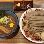 中華蕎麦 沙羅善 - 濃厚豚骨魚介つけめん（大） + コーチン軟骨つくね3個 + 半熟味玉 -極-