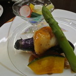 アソベの森 いわき荘 - 夕食「洋皿」－いろどり夏野菜と白身魚のサンド－　2012.8