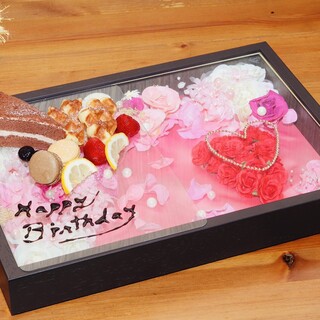 記念日特典 誕生日や結婚記念日などサプライズにアートボックスの特性花畑デザートプレート もつ鍋と馬刺し ゆうひめ あびこ 居酒屋 食べログ