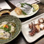 Izakaya Jougetsu - 太刀魚刺身、酢ガキ、タコ塩焼き