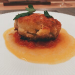 銀座 大石 - マダラの白子フライのトマトソース寄せ