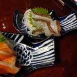 魚民 - サーモン刺身、真鯛刺身