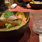 あわじ浜離宮 別荘 鐸海 - 2012_あわじ浜離宮 別荘 鐸海_お造り：旬魚のお造り_途中から焼酎へスイッチ。