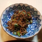 ペンションみなもと - 大根の葉とちりめんじゃこの炒め物（一日目の夕食）