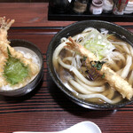 手打ちさぬきうどん 心 - 海老塩うどんと本日のミニ丼(海老天丼)