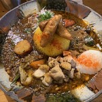 スープカレー なっぱ - 鶏ざんまい＋納豆　ご飯200g 4辛　1250円＋100円