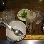 Doroyakitei - どろ焼用セット(出汁・どろソース・ネギ・取り皿・こて)