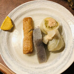 おかめ - ごぼ天、こんにゃく、ロールキャベツ