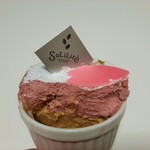 ショコラトリー・パティスリー ソリリテ - ふわっときめ細かいラズベリーとルビーチョコのムースに上品なバラの香り、ピスタチオの濃厚なコクが詰まったクレームブリュレのハーモニー