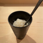 登喜和鮨 -  佐渡産真鱈白子自家製ポン酢 シャリ球投入、シャリは新発田産原種コシヒカリ