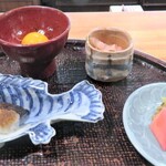 心根 - 塩鮭燻製　赤蕪　松前漬け　胡瓜古漬け　