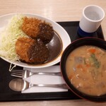 かつや - メンチカツカレー、豚汁大盛り