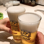 肉の割烹 田村 - 【2020年11月】グラスビール＠250円(込)で乾杯(^^♪