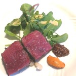 La Brianza - 北海道産A5和牛フィレ(あるいはカブリ？)炭火焼きタスマニア産マスタードとロメスコ添え。柔らかくて味わいの濃いお肉とてもおいしい。火入れの感じが最高☆☆