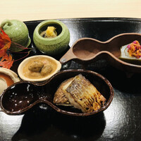 よし澤 - 牡蠣　ムカゴと落花生　鯛の昆布巻き　ドンコ椎茸とカマス